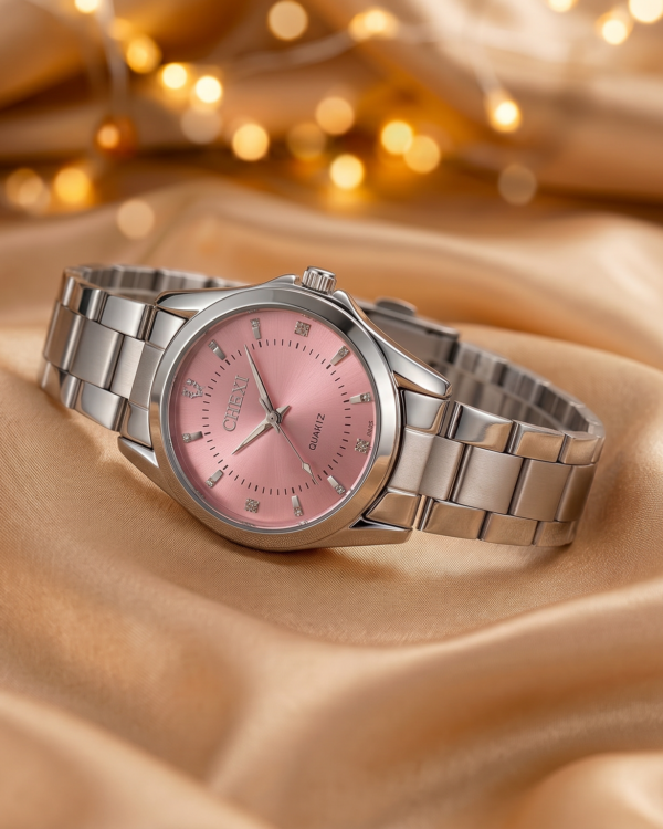 Zegarek CHENXI Quartz w srebrnym wykończeniu z różową tarczą