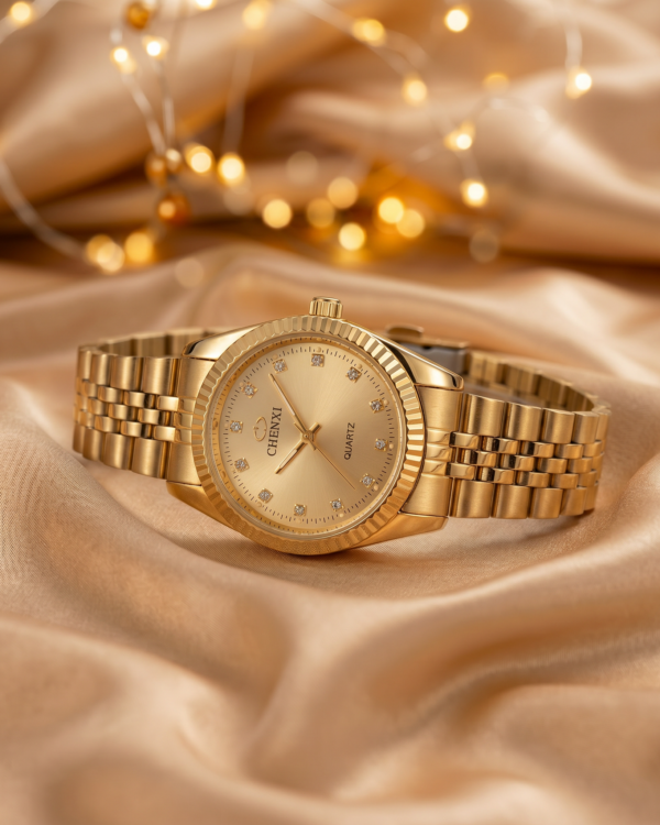 Luksusowy zegarek damski CHENXI Quartz – złoty z złotą tarczą